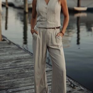 Leukos Linen-Blend Trouser in Sandstone Normal Brand pant small cream